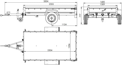 UNITRAILER PKW-Anhänger 230 x 125 cm Garden Trailer 230 kippbar 750 kg mit Stützrad, blauer Plane und hohem Spriegel