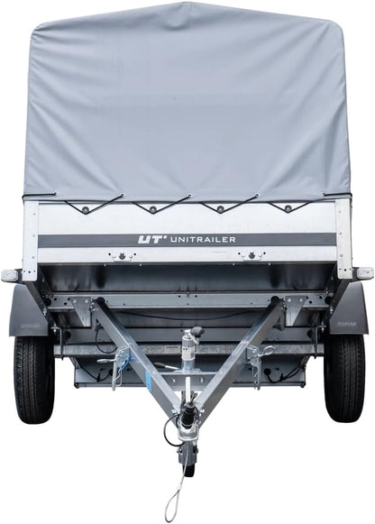 UNITRAILER Pkw-Anhänger 230 x 125 cm Gartenanhänger 230 kippbar Unitrailer 750 kg mit Stützrad, Plane und hohen Bordwänden