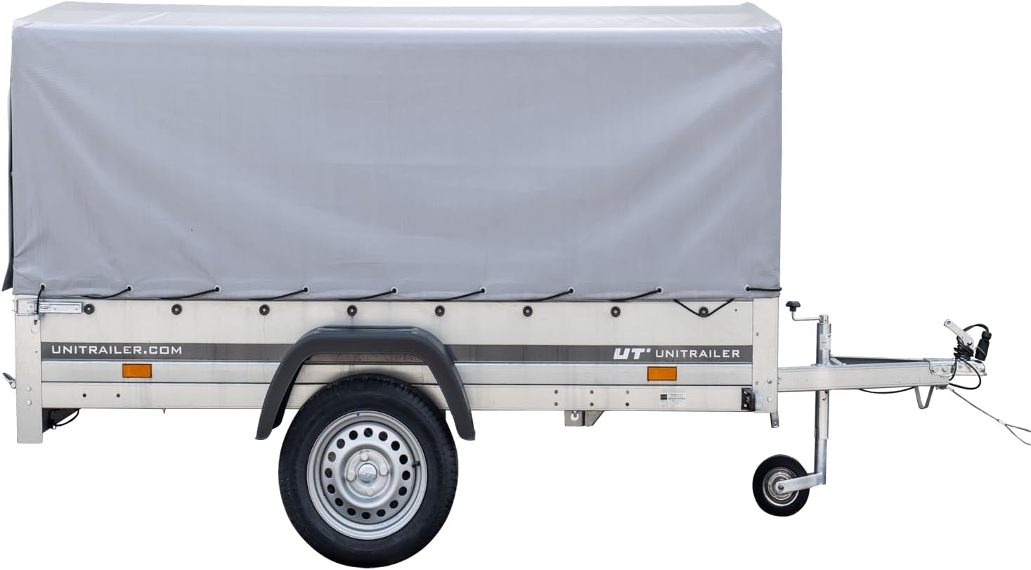 UNITRAILER Pkw-Anhänger 230 x 125 cm Gartenanhänger 230 kippbar Unitrailer 750 kg mit Stützrad, Plane und hohen Bordwänden