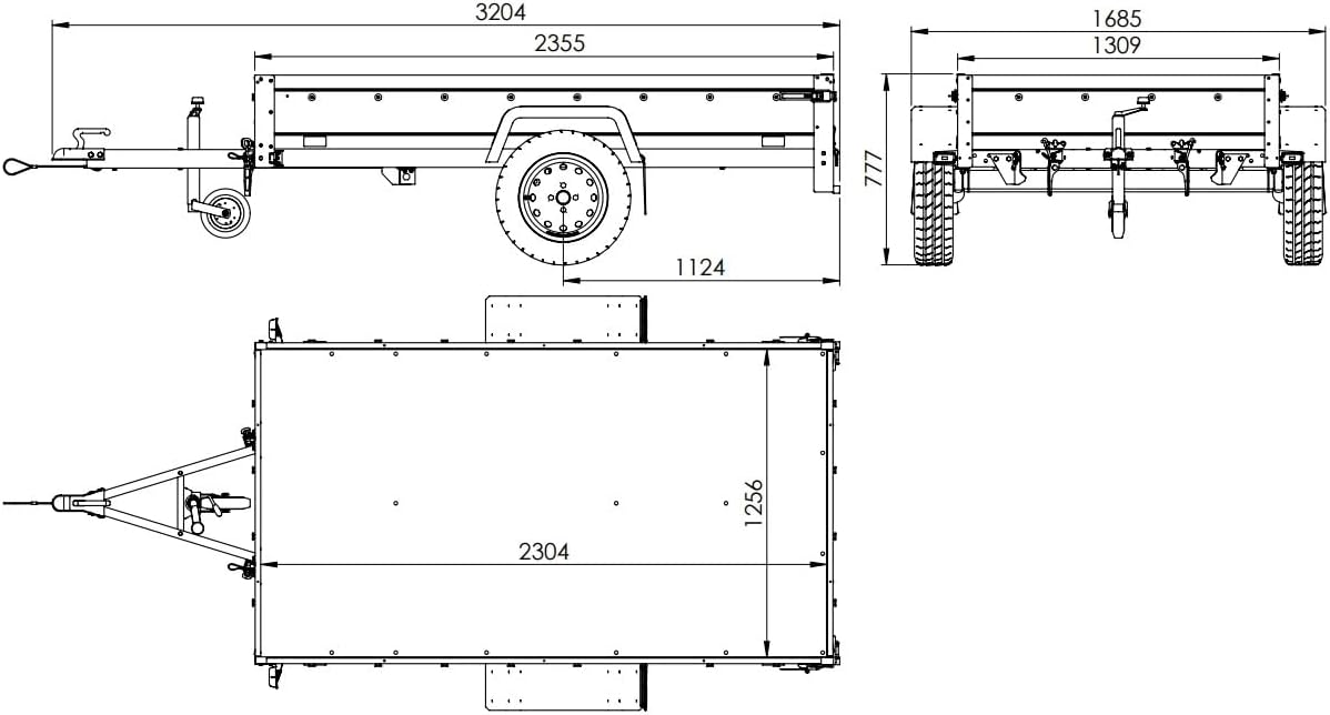UNITRAILER Pkw-Anhänger 230 x 125 cm Gartenanhänger 230 kippbar Unitrailer 750 kg mit Stützrad, Plane und hohen Bordwänden