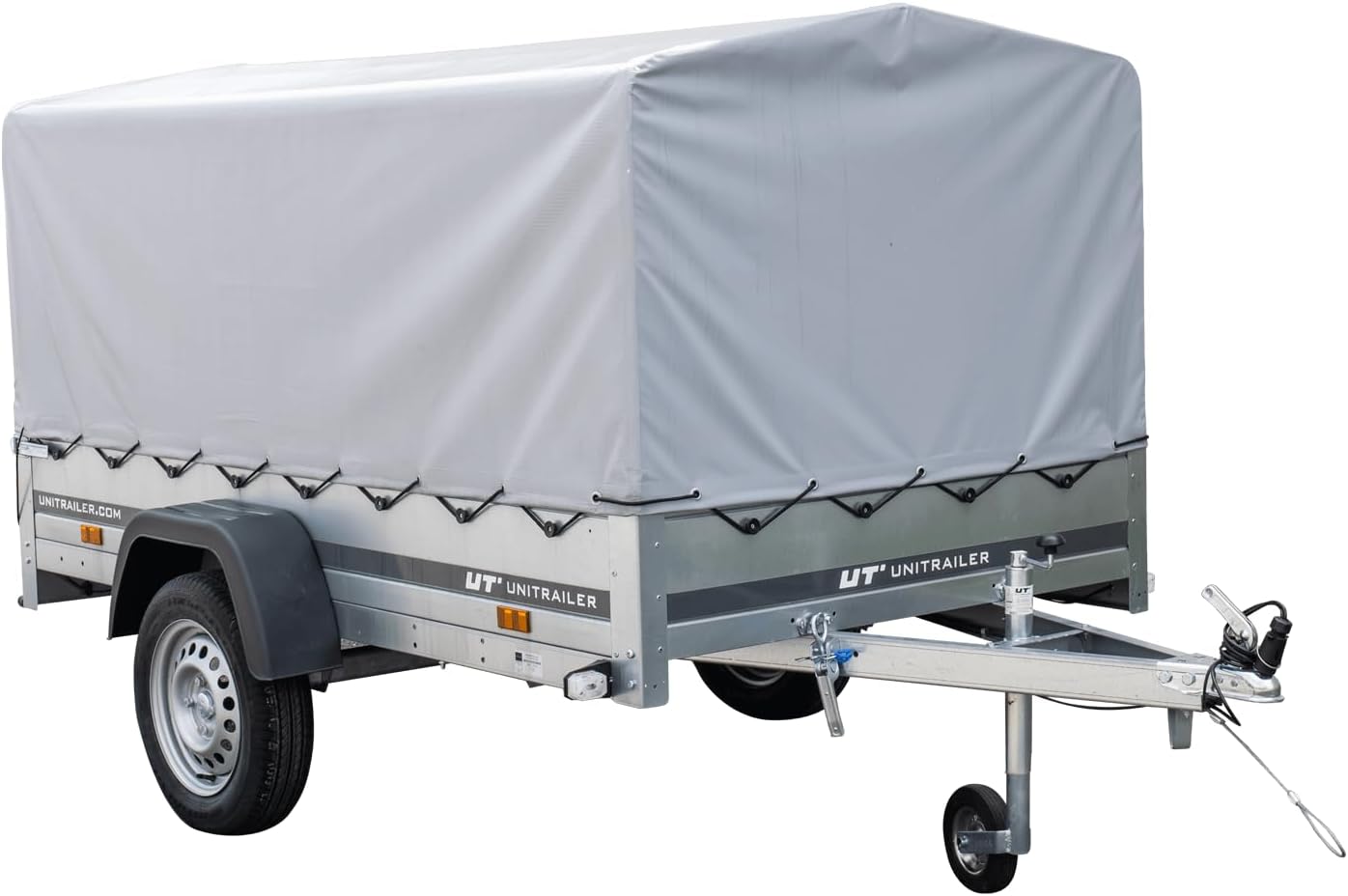 UNITRAILER Pkw-Anhänger 230 x 125 cm Gartenanhänger 230 kippbar Unitrailer 750 kg mit Stützrad, Plane und hohen Bordwänden