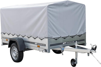 UNITRAILER Pkw-Anhänger 230 x 125 cm Gartenanhänger 230 kippbar Unitrailer 750 kg mit Stützrad, Plane und hohen Bordwänden