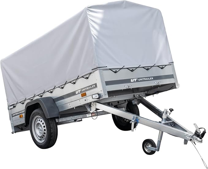 UNITRAILER Pkw-Anhänger 230 x 125 cm Gartenanhänger 230 kippbar Unitrailer 750 kg mit Stützrad, Plane und hohen Bordwänden