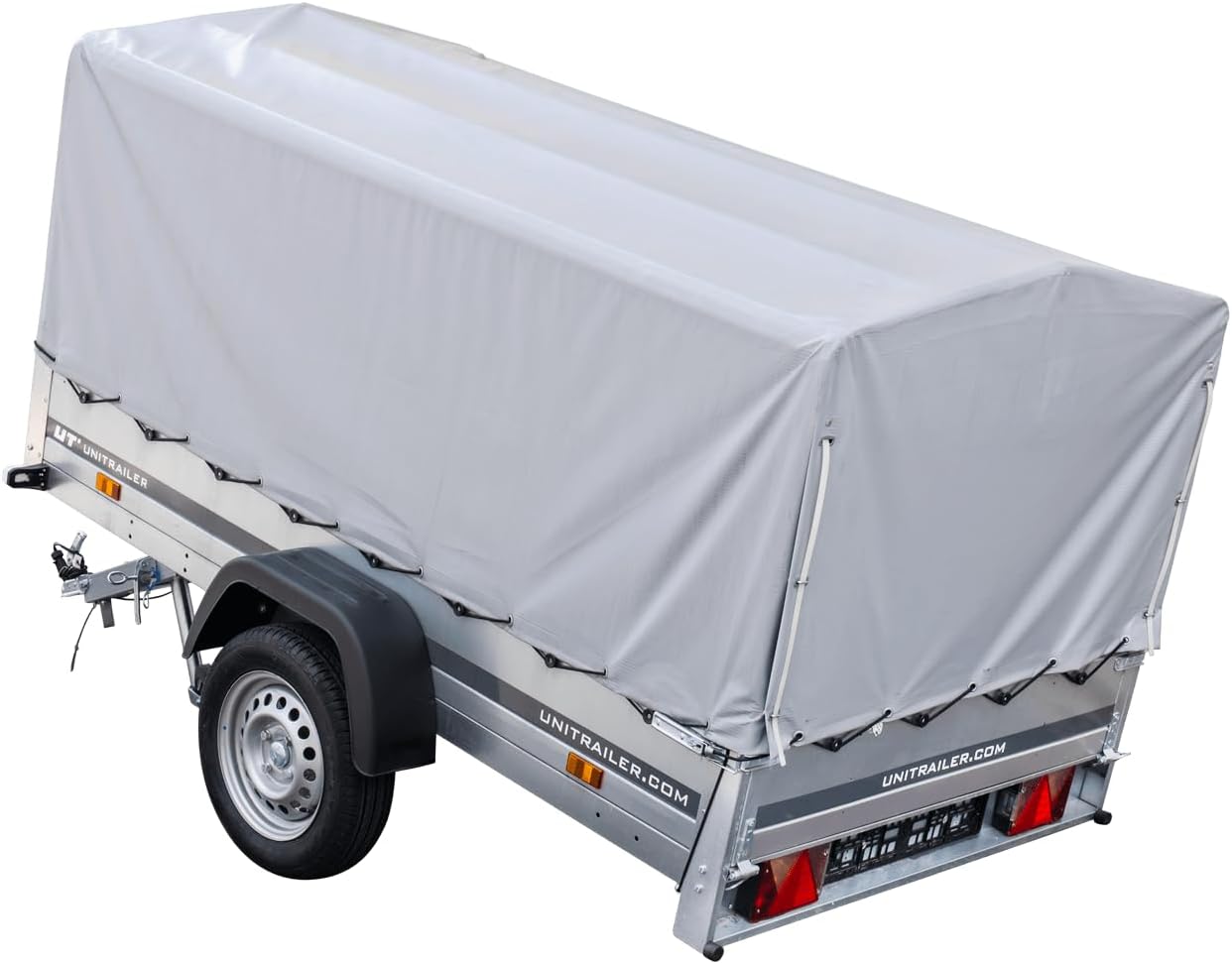 UNITRAILER Pkw-Anhänger 230 x 125 cm Gartenanhänger 230 kippbar Unitrailer 750 kg mit Stützrad, Plane und hohen Bordwänden