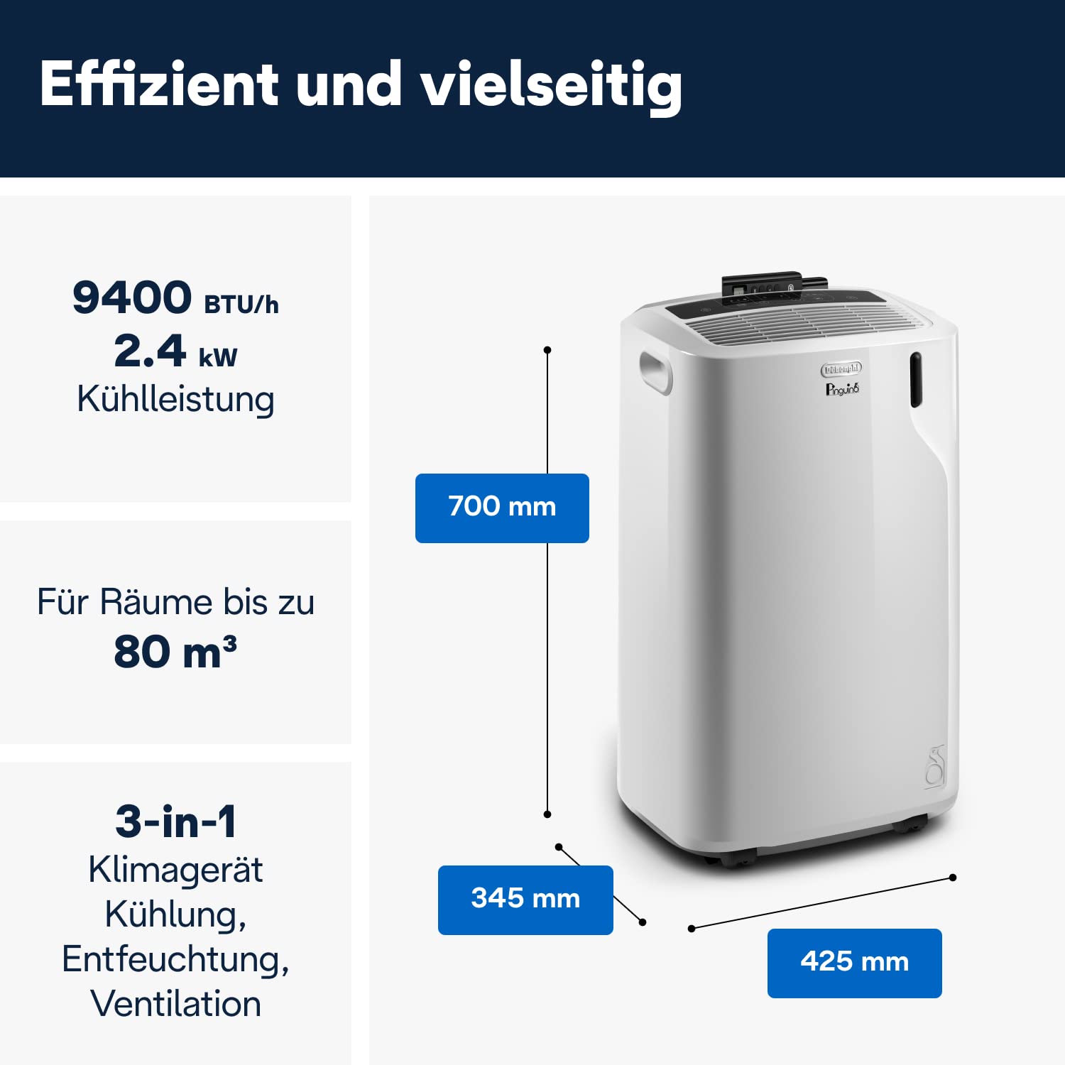 De'Longhi Pinguino - Mobiles 3-in-1 Klimagerät, für Räume bis 27 m²