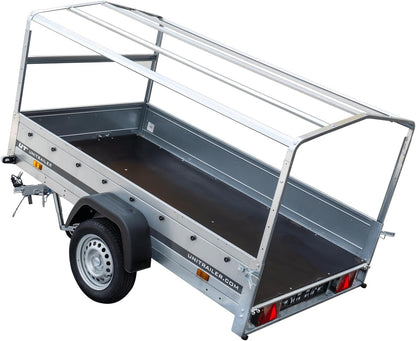 UNITRAILER Pkw-Anhänger 230 x 125 cm Gartenanhänger 230 kippbar Unitrailer 750 kg mit Stützrad, Plane und hohen Bordwänden