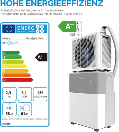 Midea Portasplit Cool Mobiles Klimagerät, nur Kühlen, A++, 8000 BTU 2,3 kW