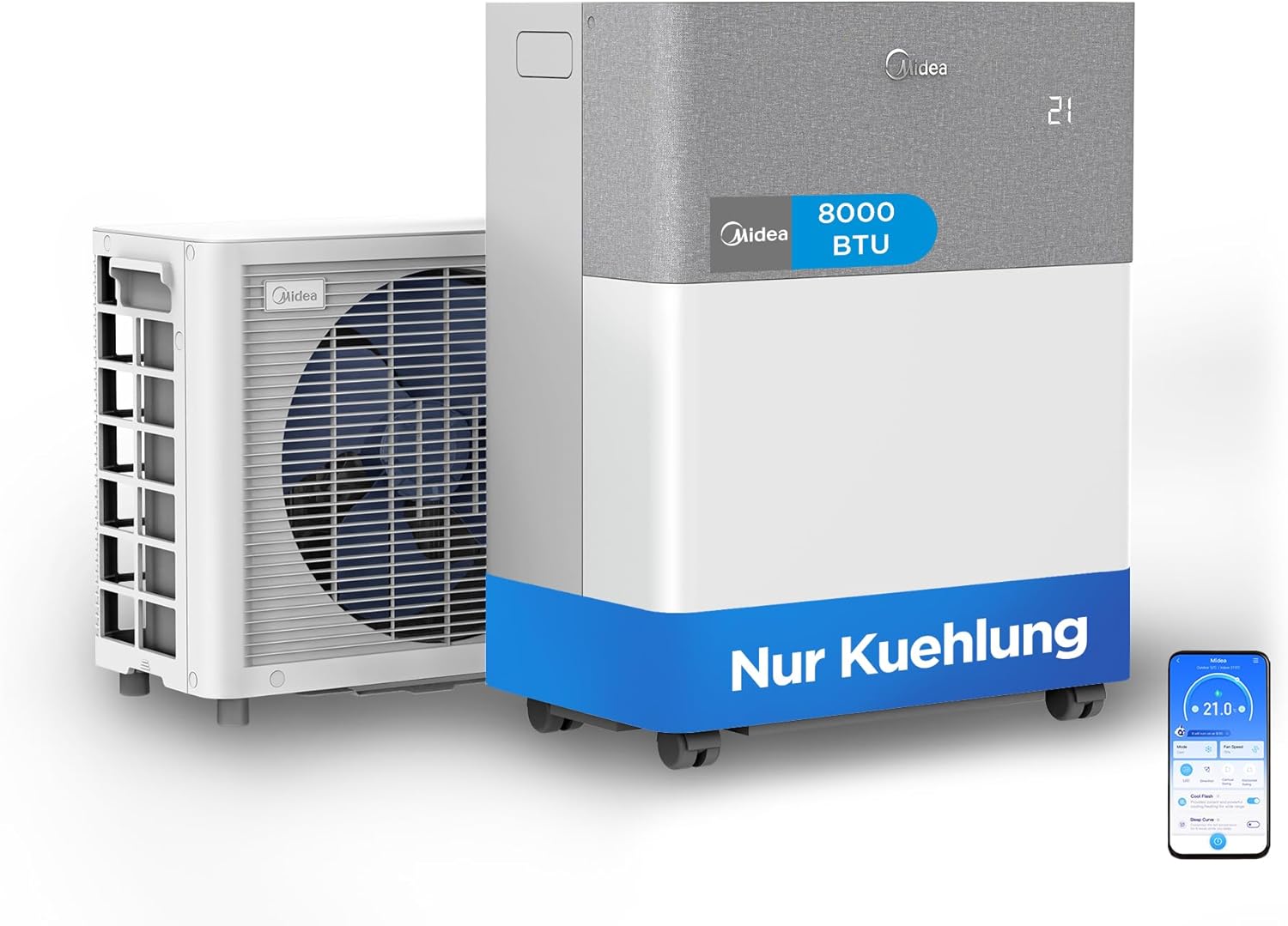 Midea Portasplit Cool Mobiles Klimagerät, nur Kühlen, A++, 8000 BTU 2,3 kW