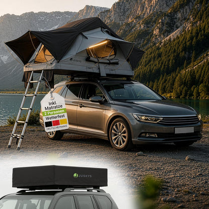 Juskys Autodachzelt Lago – Robuste Konstruktion, wasserabweisend & UV-Schutz, Dachzelt, Camping, LED-Beleuchtung