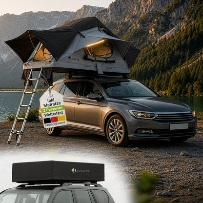 Juskys Autodachzelt Lago – Robuste Konstruktion, wasserabweisend & UV-Schutz, Dachzelt, Camping, LED-Beleuchtung