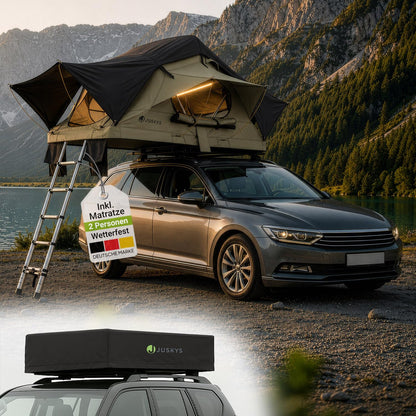 Juskys Autodachzelt Lago – Robuste Konstruktion, wasserabweisend & UV-Schutz, Dachzelt, Camping, LED-Beleuchtung