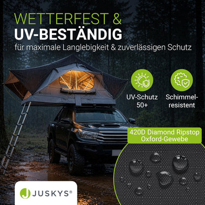 Juskys Autodachzelt Lago – Robuste Konstruktion, wasserabweisend & UV-Schutz, Dachzelt, Camping, LED-Beleuchtung