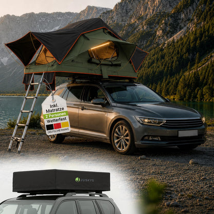 Juskys Autodachzelt Lago – Robuste Konstruktion, wasserabweisend & UV-Schutz, Dachzelt, Camping, LED-Beleuchtung