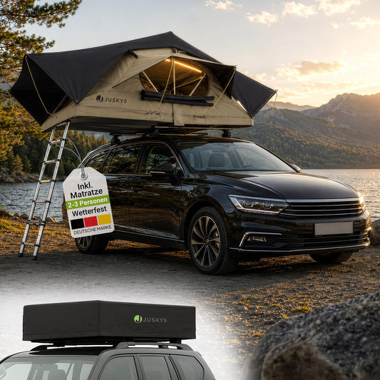 Juskys Autodachzelt Lago – Robuste Konstruktion, wasserabweisend & UV-Schutz, Dachzelt, Camping, LED-Beleuchtung