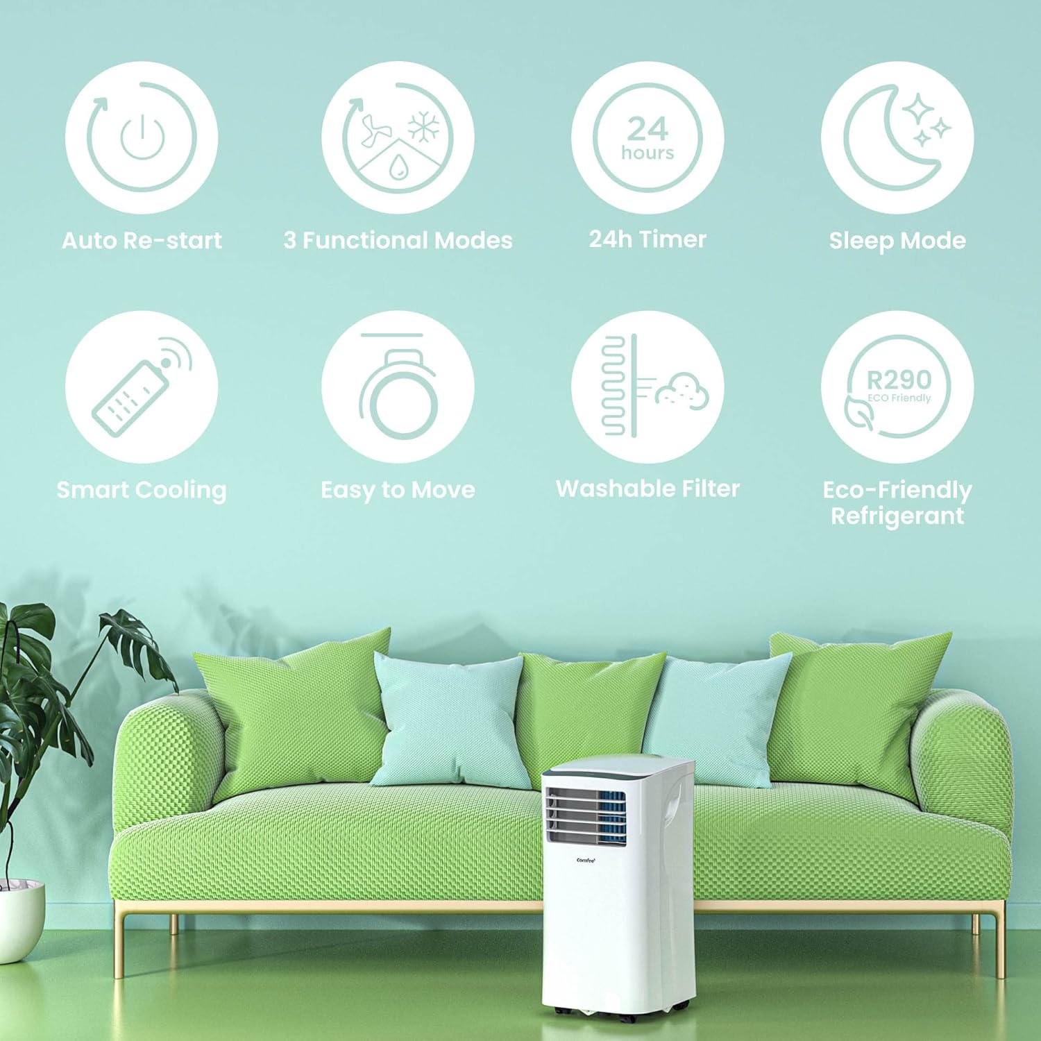 Comfee MPPH-09CRN7 mobiles Klimagerät 9000 BTU 2,6 kW Follow Me R290 Klasse A bis 33m²